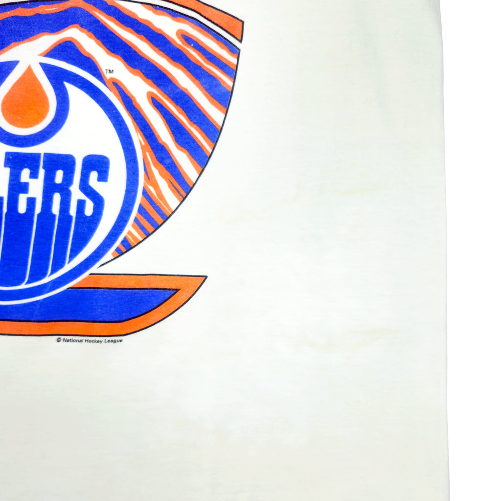 NHL (Zubaz) - Edmonton Oilers Single Stitch T-Shirt 1990s X-Large Vintage Retro Hockey