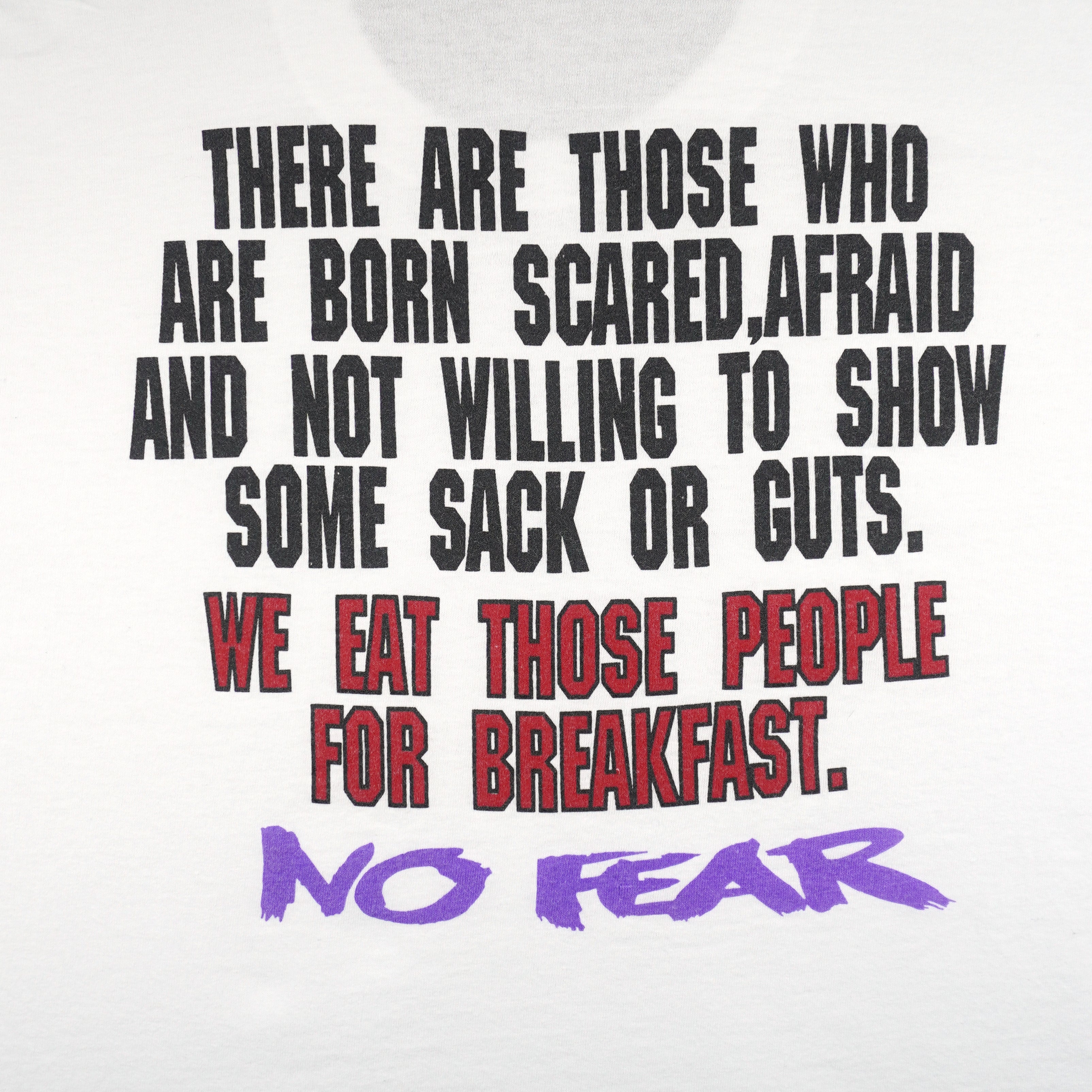 Vintage (No Fear) - We Eat Those People For Breakfast T-Shirt 1990s Large Vintage Retro