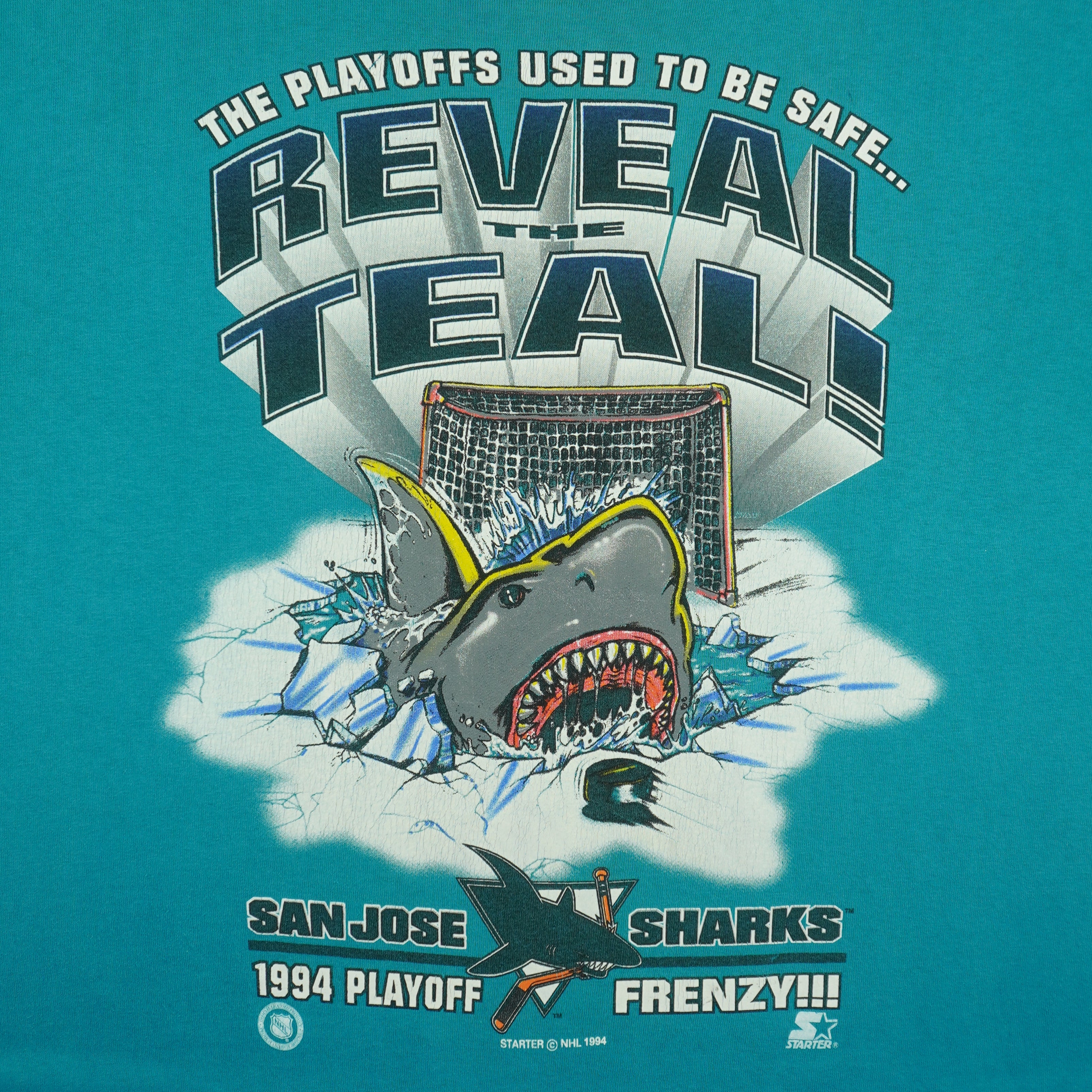 Starter (NHL) - San Jose Sharks Playoff Frenzy T-Shirt 1994 Large Vintage Retro Hockey