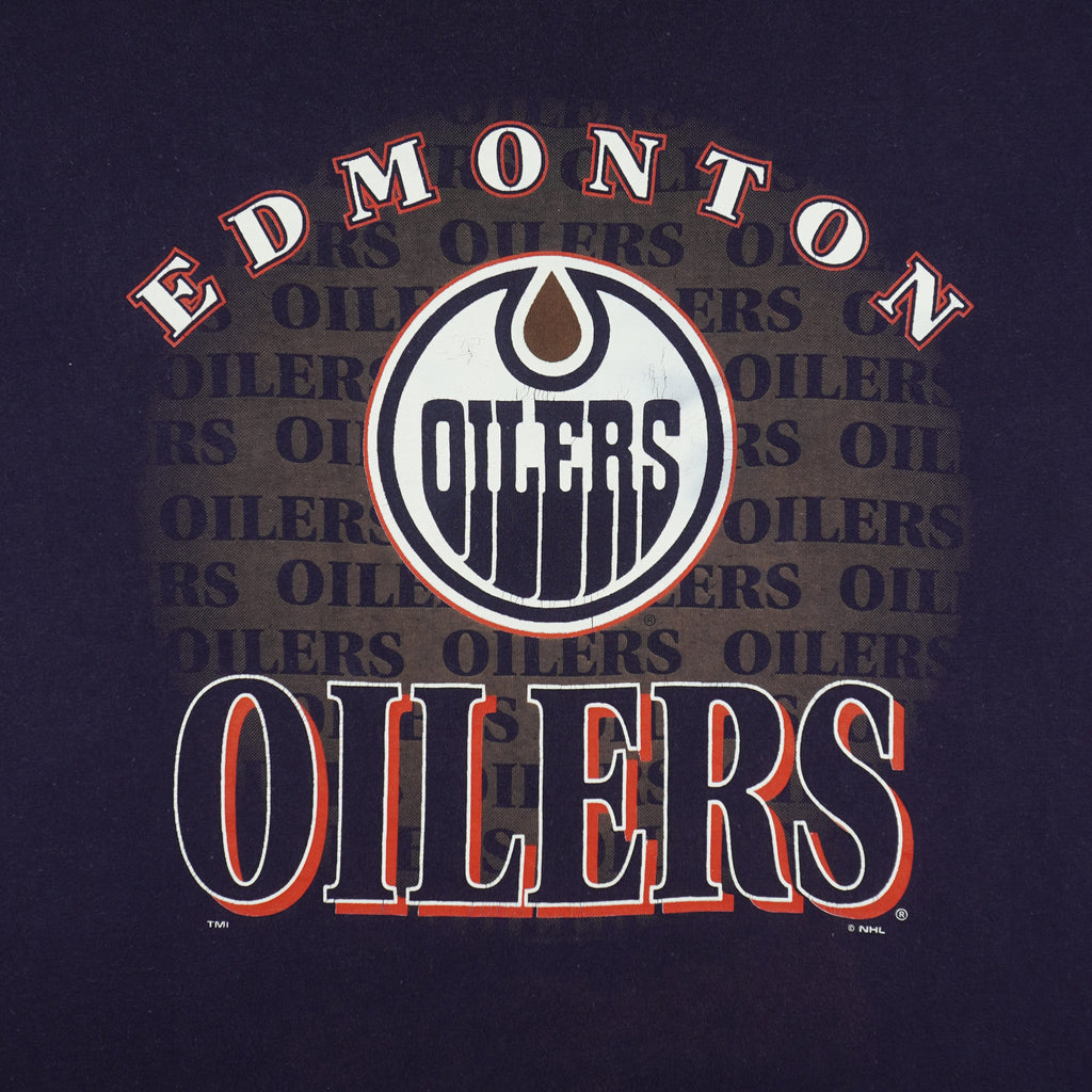 NHL - Blue Edmonton Oilers T-Shirt 1990s Large Vintage Retro Hockey