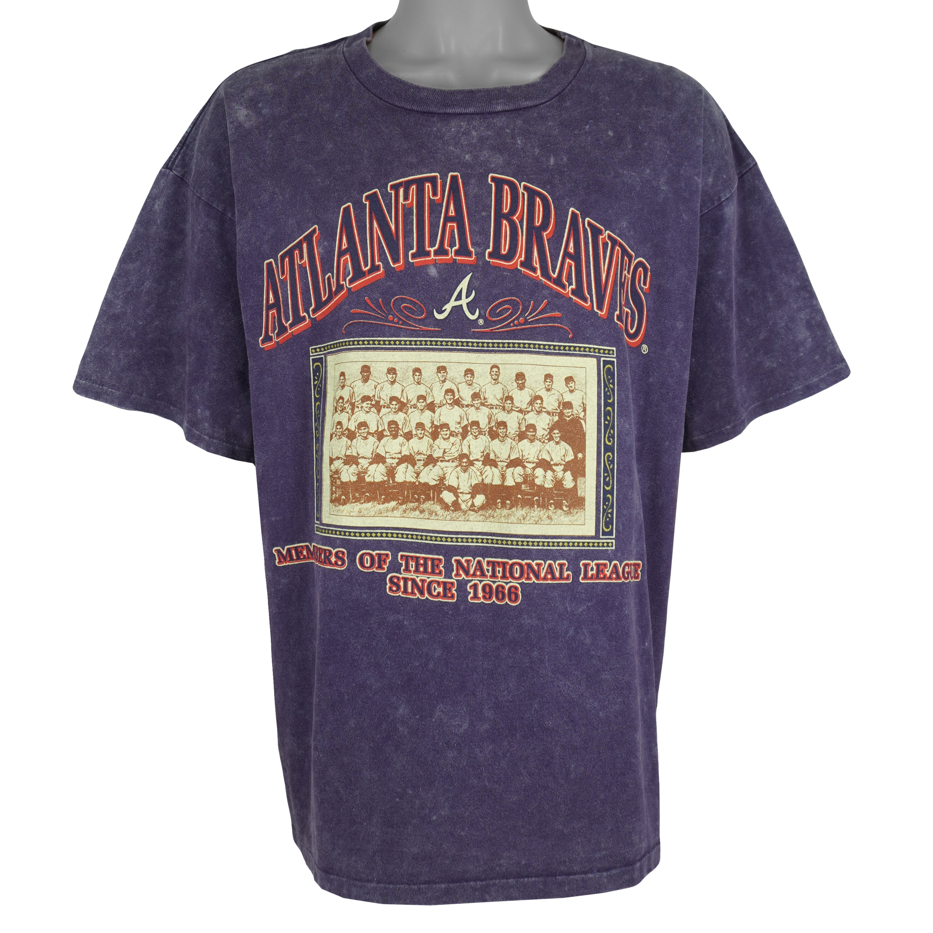 MLB (Nutmeg) - Atlanta Braves Members History T-Shirt 1990s X-Large Vintage Retro Baseball