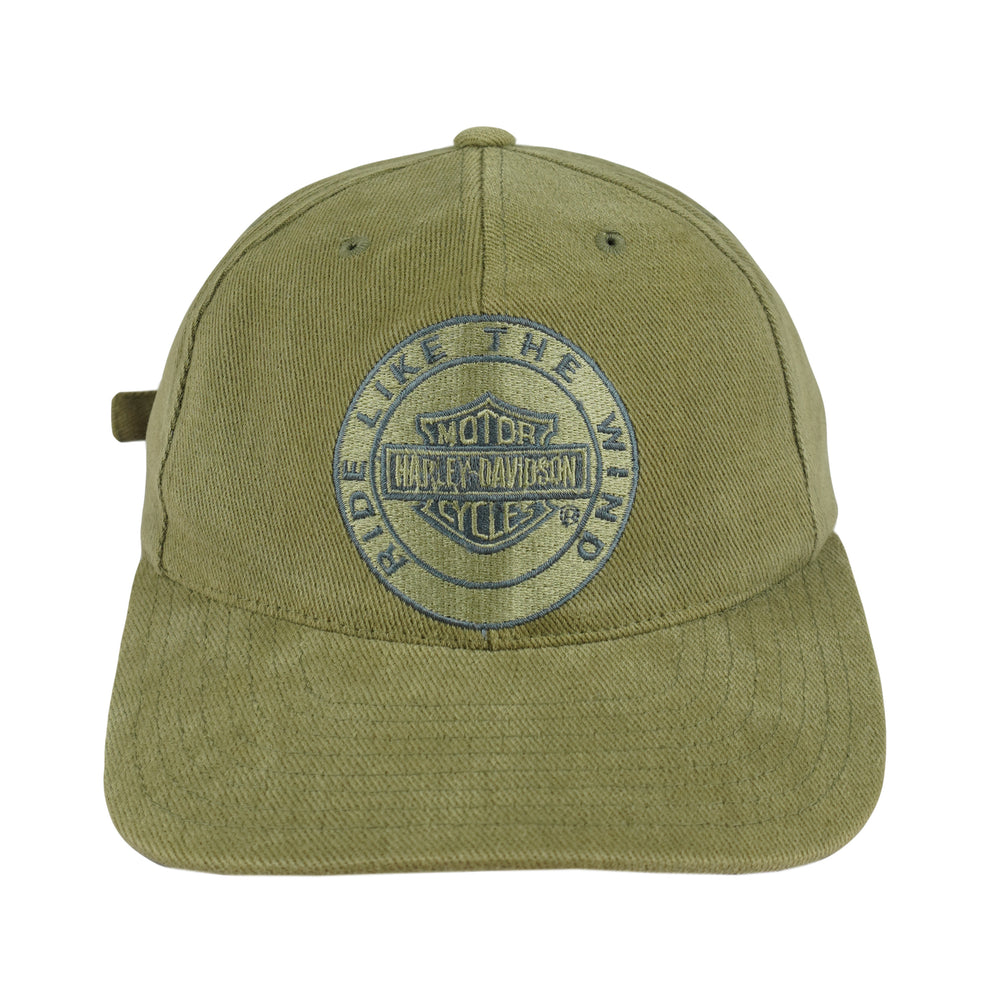 Harley Davidson - Ride Like The Wind Embroidered Strapback Hat 1990s OSFA Vintage Retro