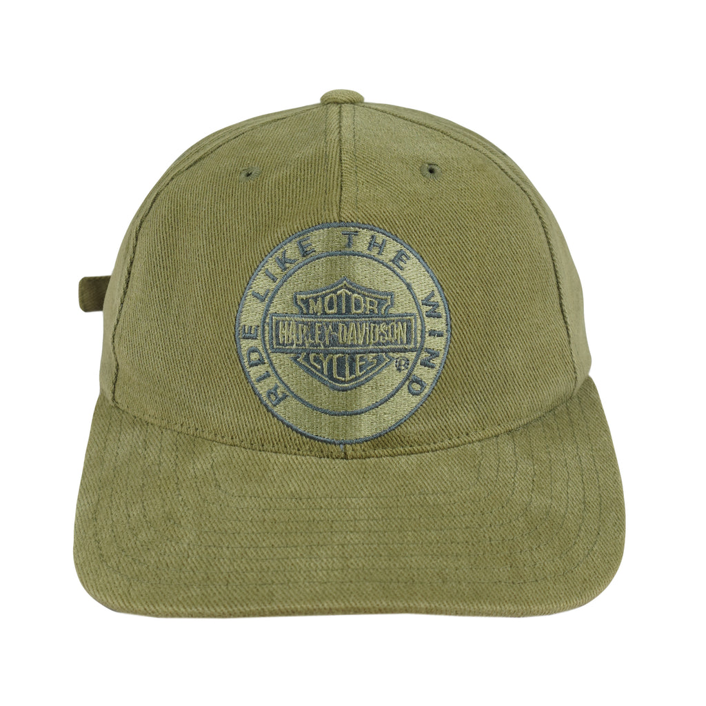 Harley Davidson - Ride Like The Wind Embroidered Strapback Hat 1990s OSFA Vintage Retro
