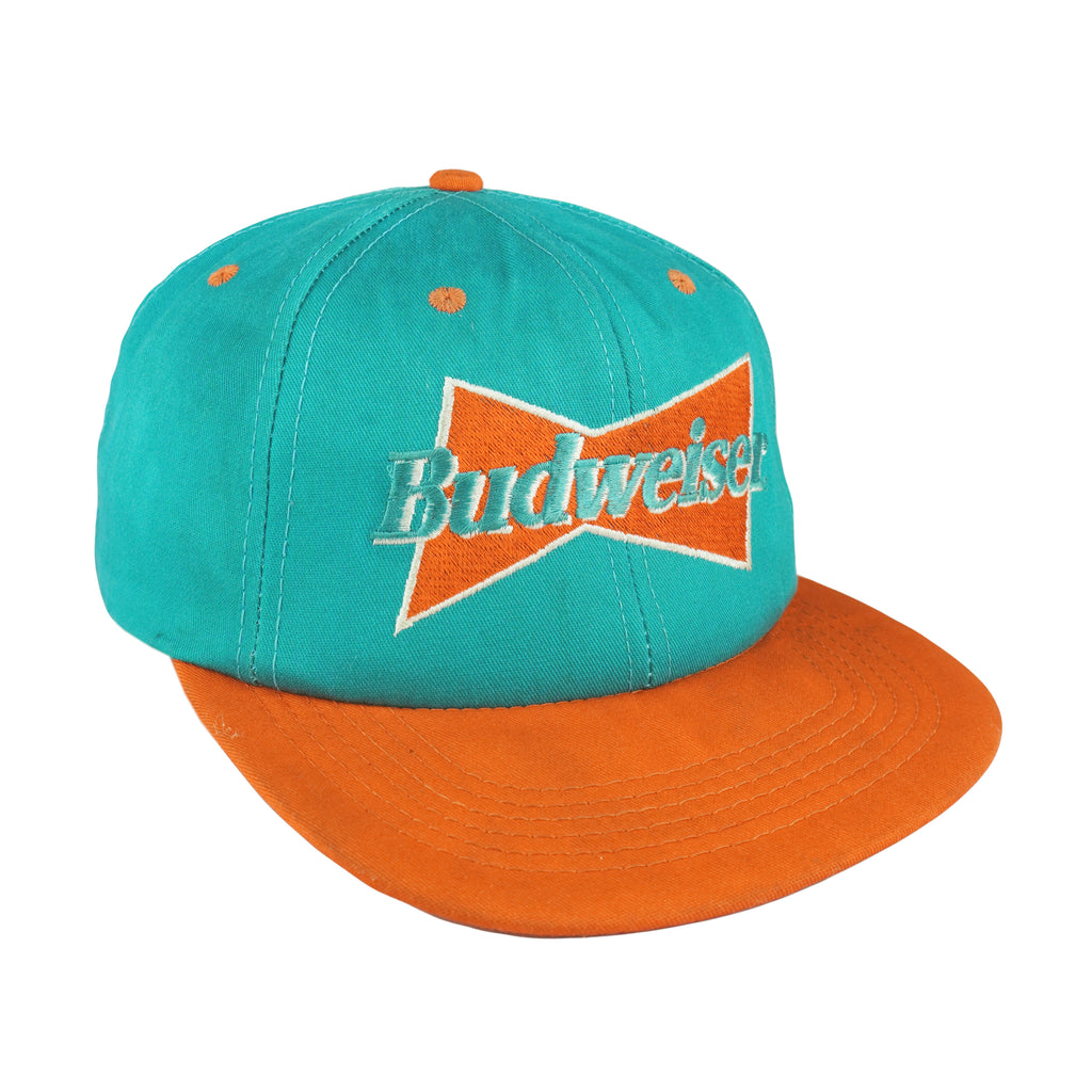 Budweiser - Teal & Orange Embroidered Snapback Hat 1990s OSFA Vintage Retro
