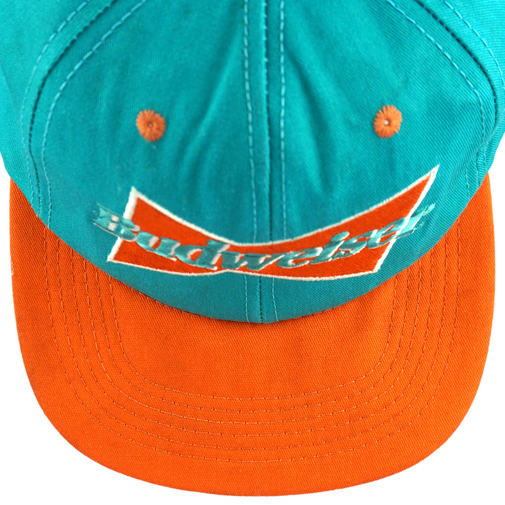 Budweiser - Teal & Orange Embroidered Snapback Hat 1990s OSFA Vintage Retro