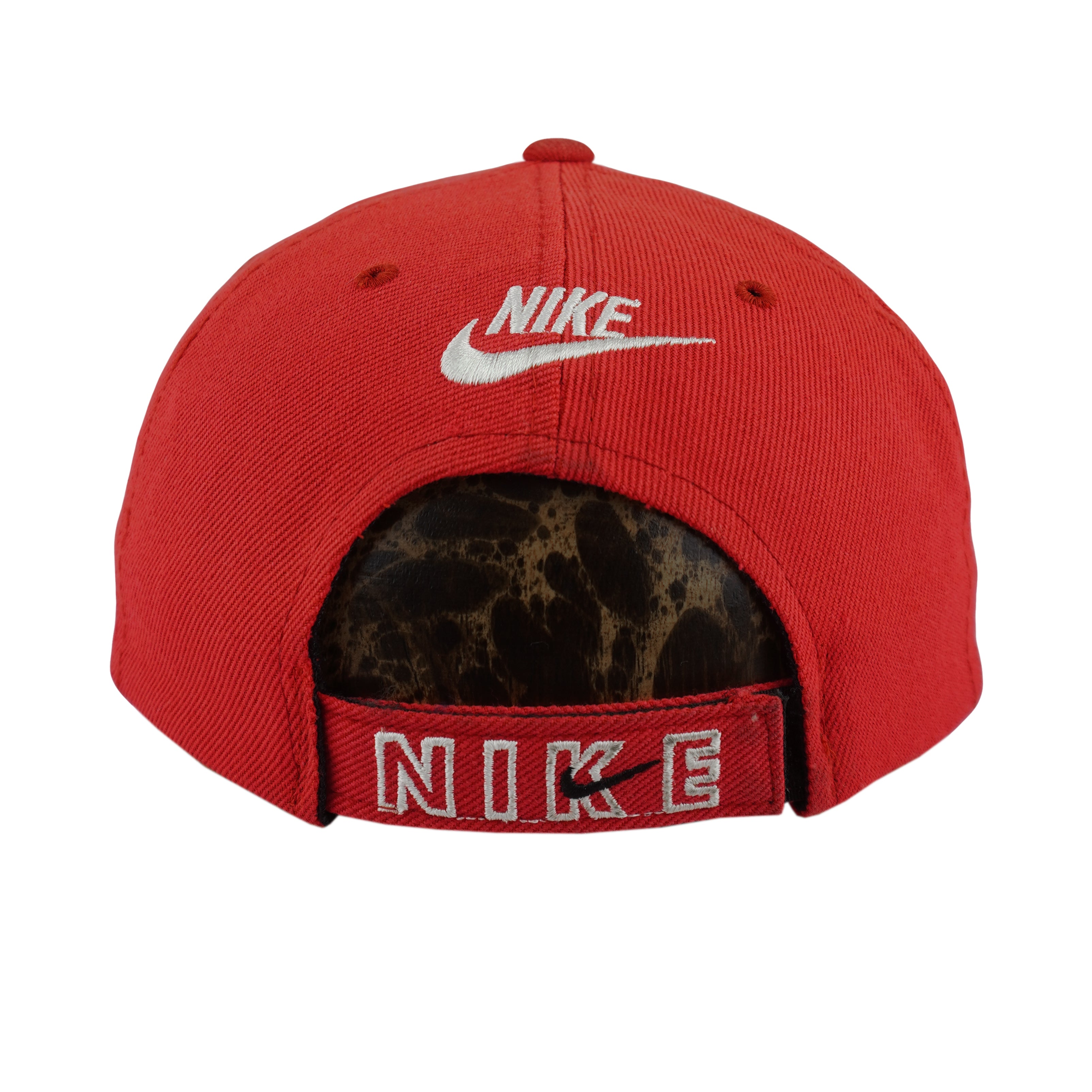 Nike - Red Big Spell-Out & Logo Strapback Hat 1990s OSFA Vintage Retro