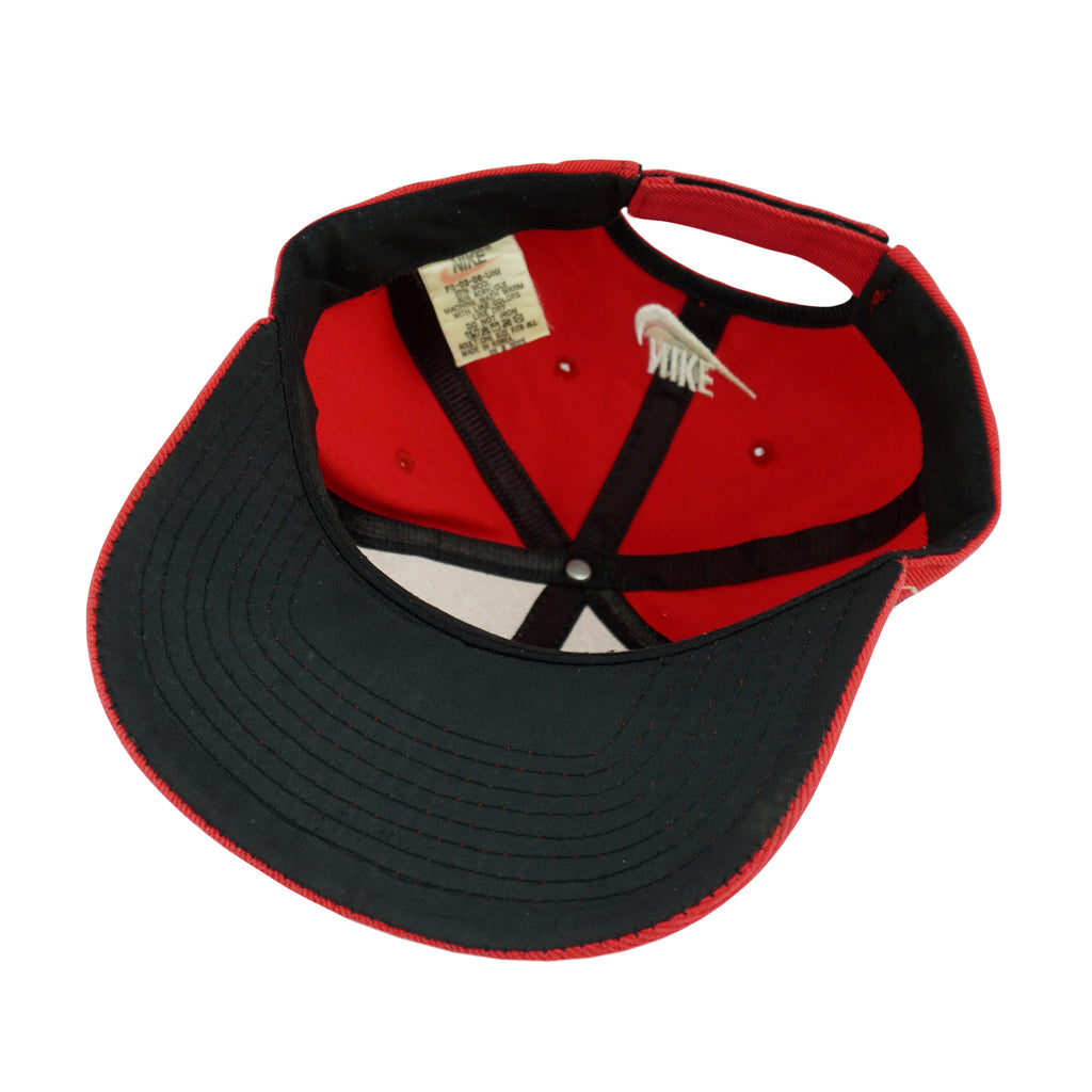 Nike - Red Big Spell-Out & Logo Strapback Hat 1990s OSFA Vintage Retro