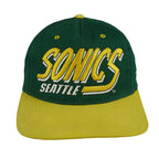 Vintage NBA - Seattle SuperSonics Embroidered Snapback Hat 1990s OSFA in green and yellow
