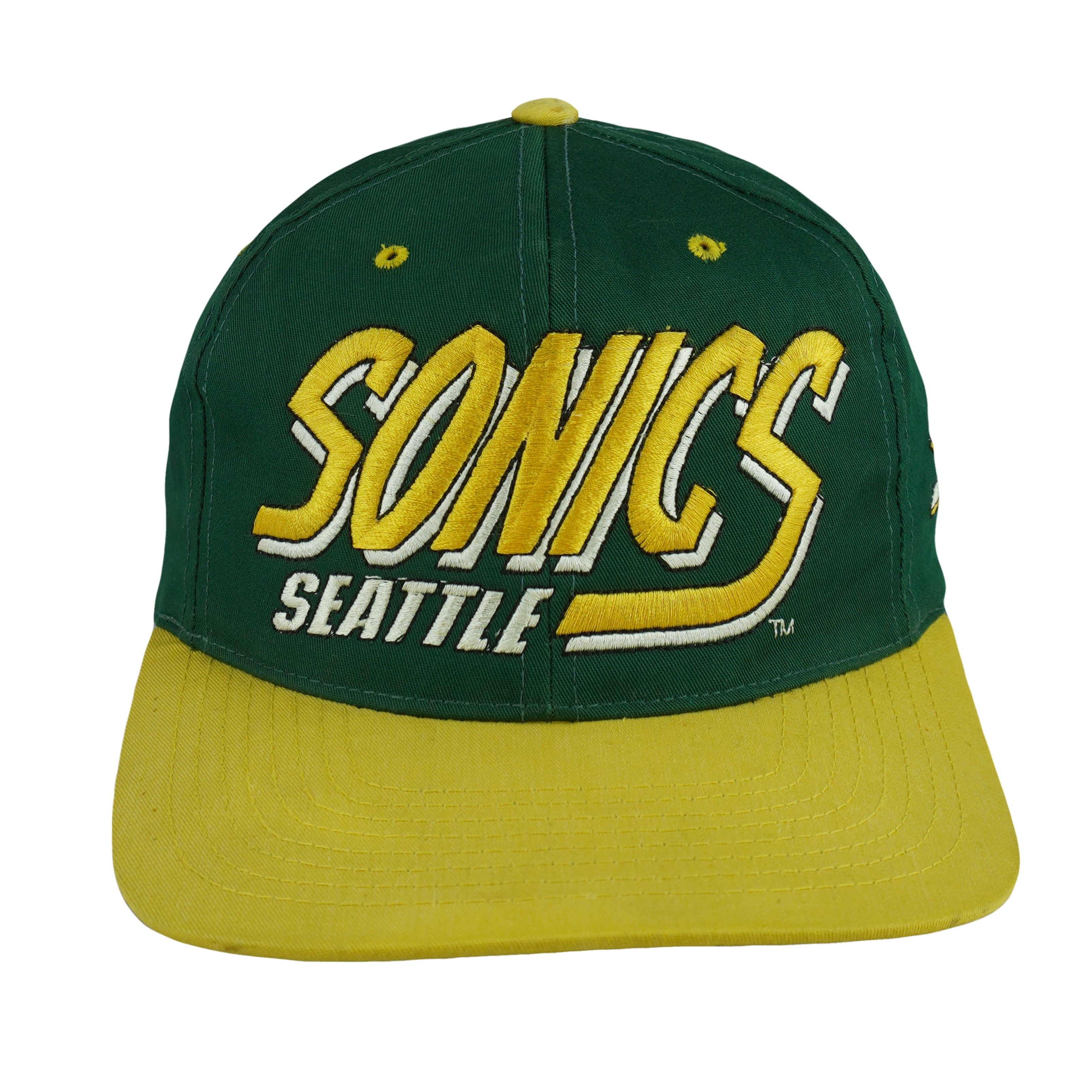 Vintage NBA - Seattle SuperSonics Embroidered Snapback Hat 1990s OSFA in green and yellow