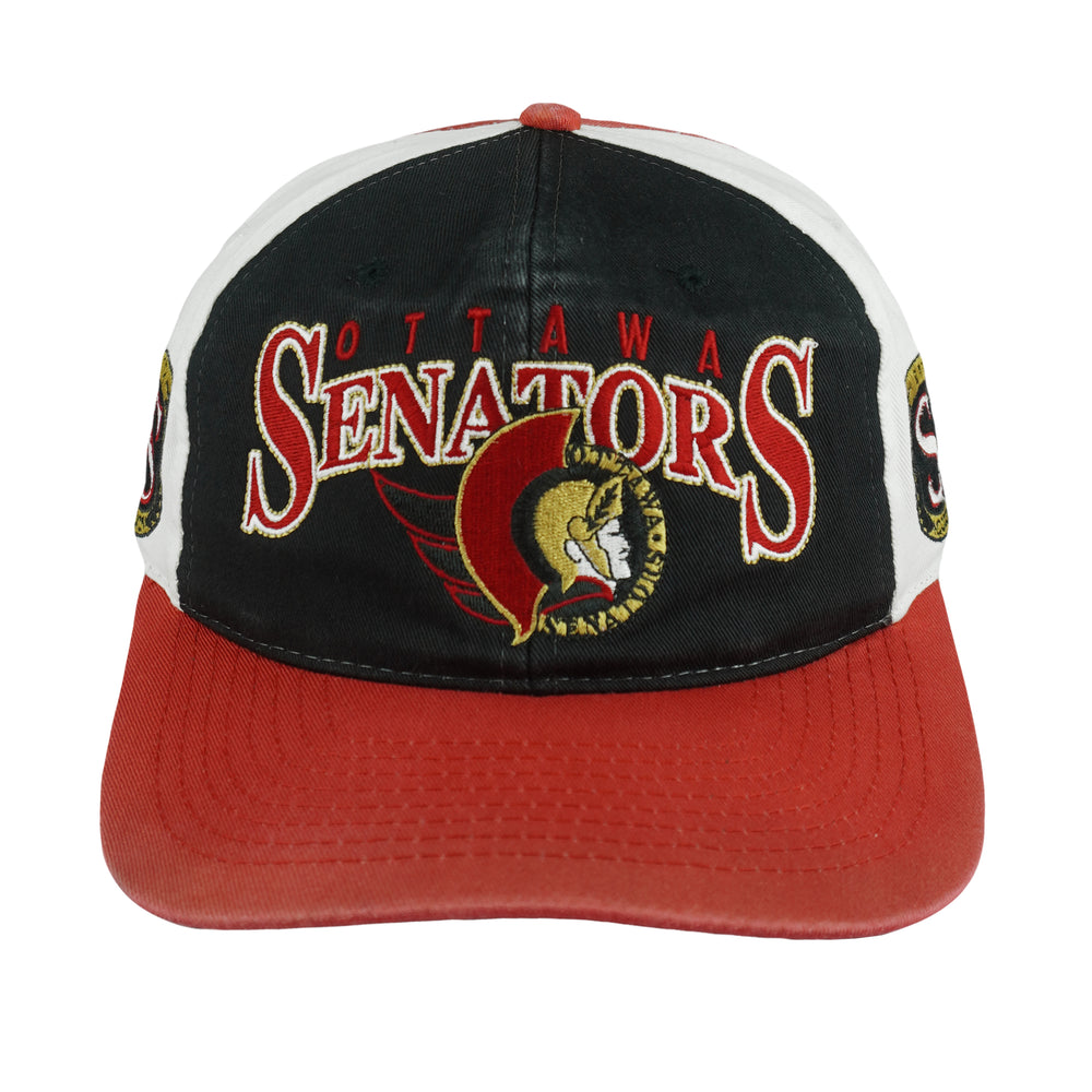 NHL (Sens-Wear) - Ottawa Senators Embroidered Strapback Hat 1990s OSFA Vintage Retro Hockey