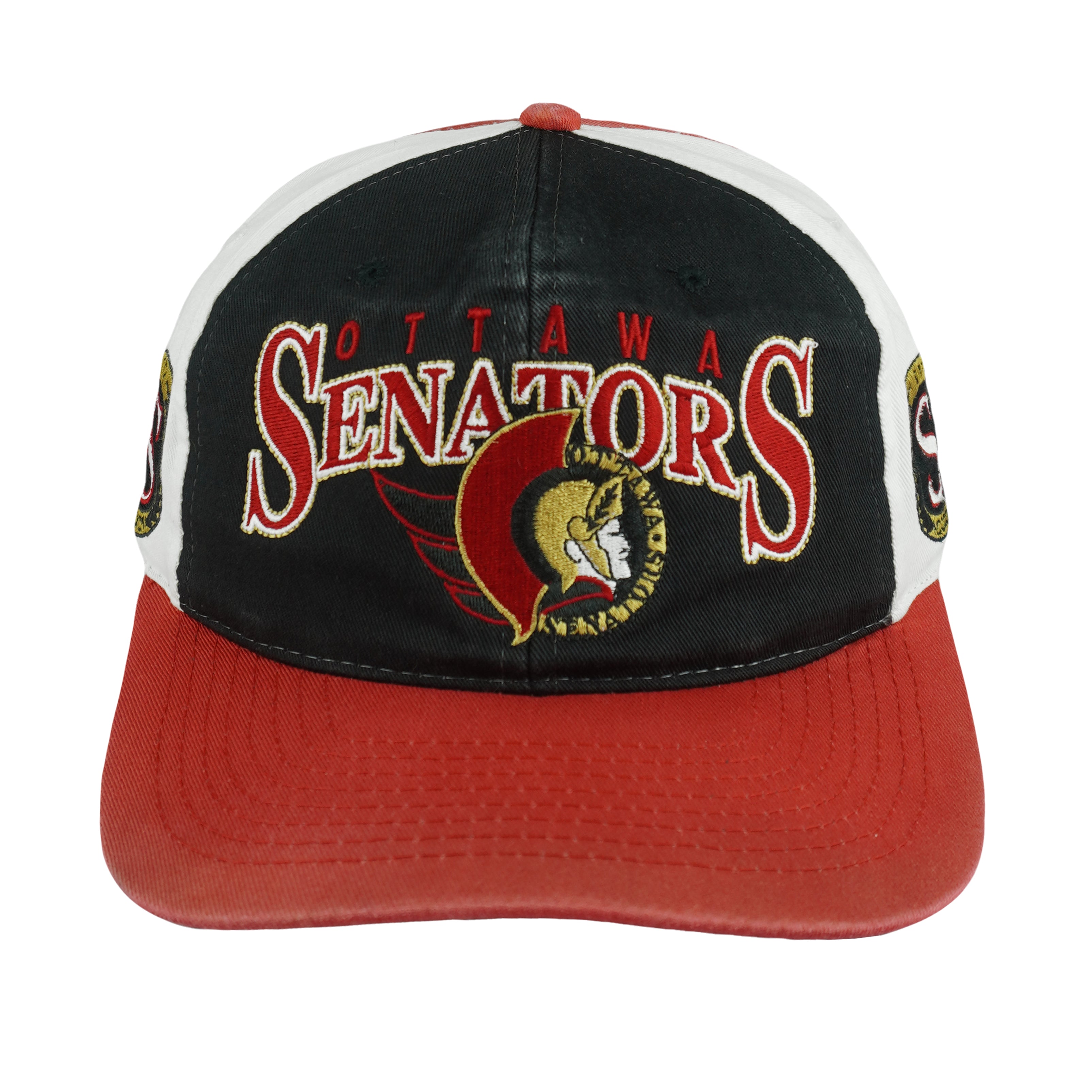 NHL (Sens-Wear) - Ottawa Senators Embroidered Strapback Hat 1990s OSFA Vintage Retro Hockey