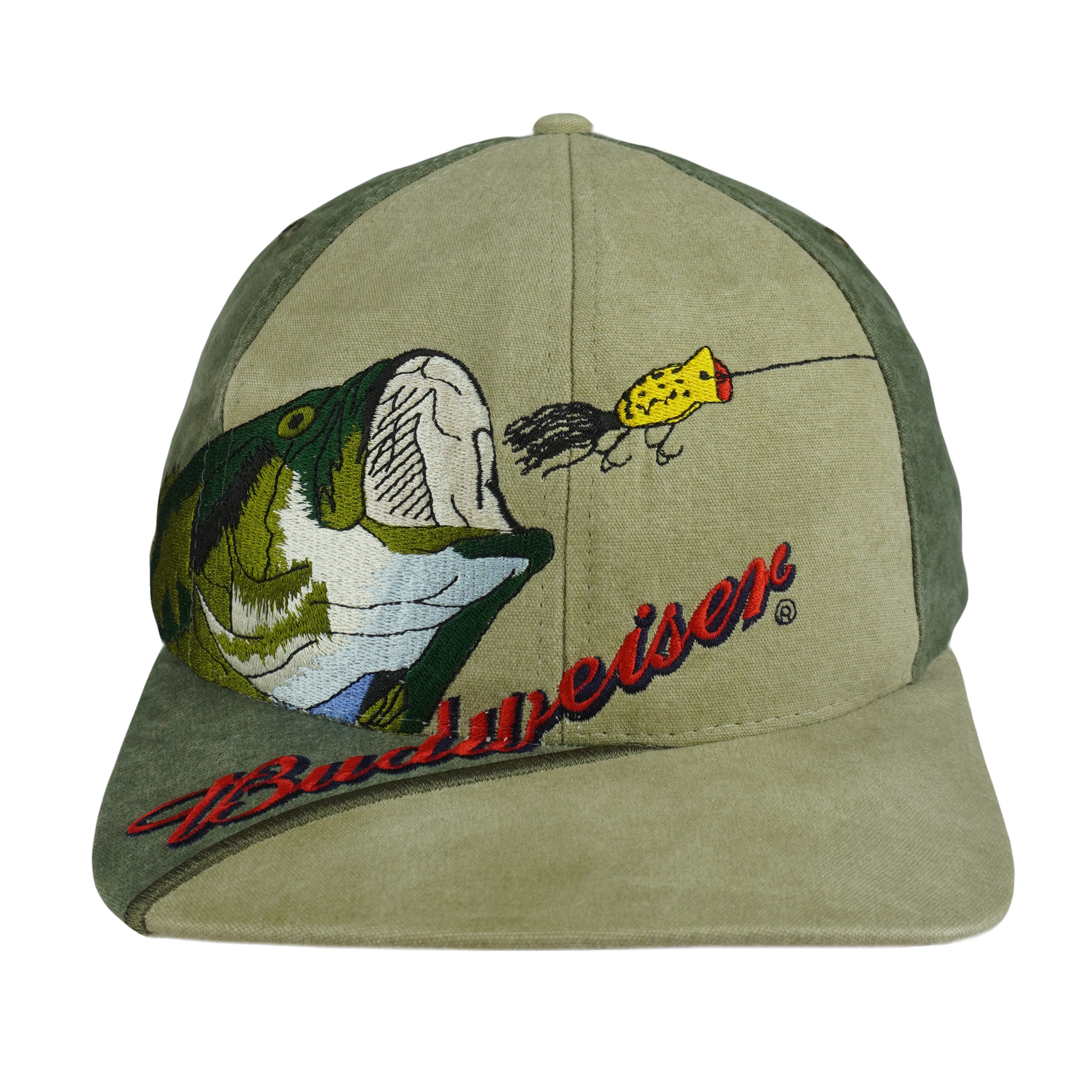 Budweiser - Bass Fishing Embroidered Strapback Hat 1990s OSFA Vintage Retro