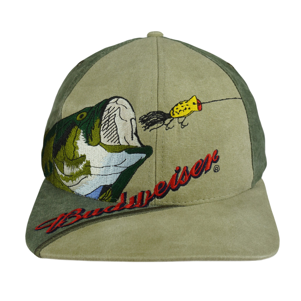 Budweiser - Bass Fishing Embroidered Strapback Hat 1990s OSFA Vintage Retro