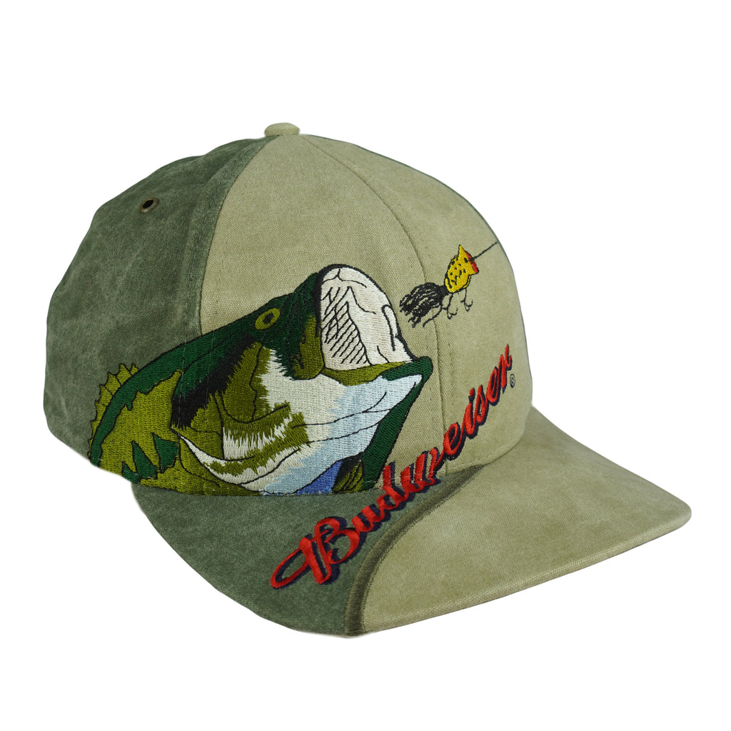 Budweiser - Bass Fishing Embroidered Strapback Hat 1990s OSFA Vintage Retro