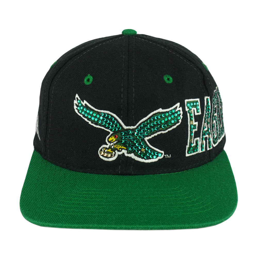 NFL (Apex One) - Philadelphia Eagles Rhinestone Logo Snapback Hat 1990s OSFA Vintage Retro Football