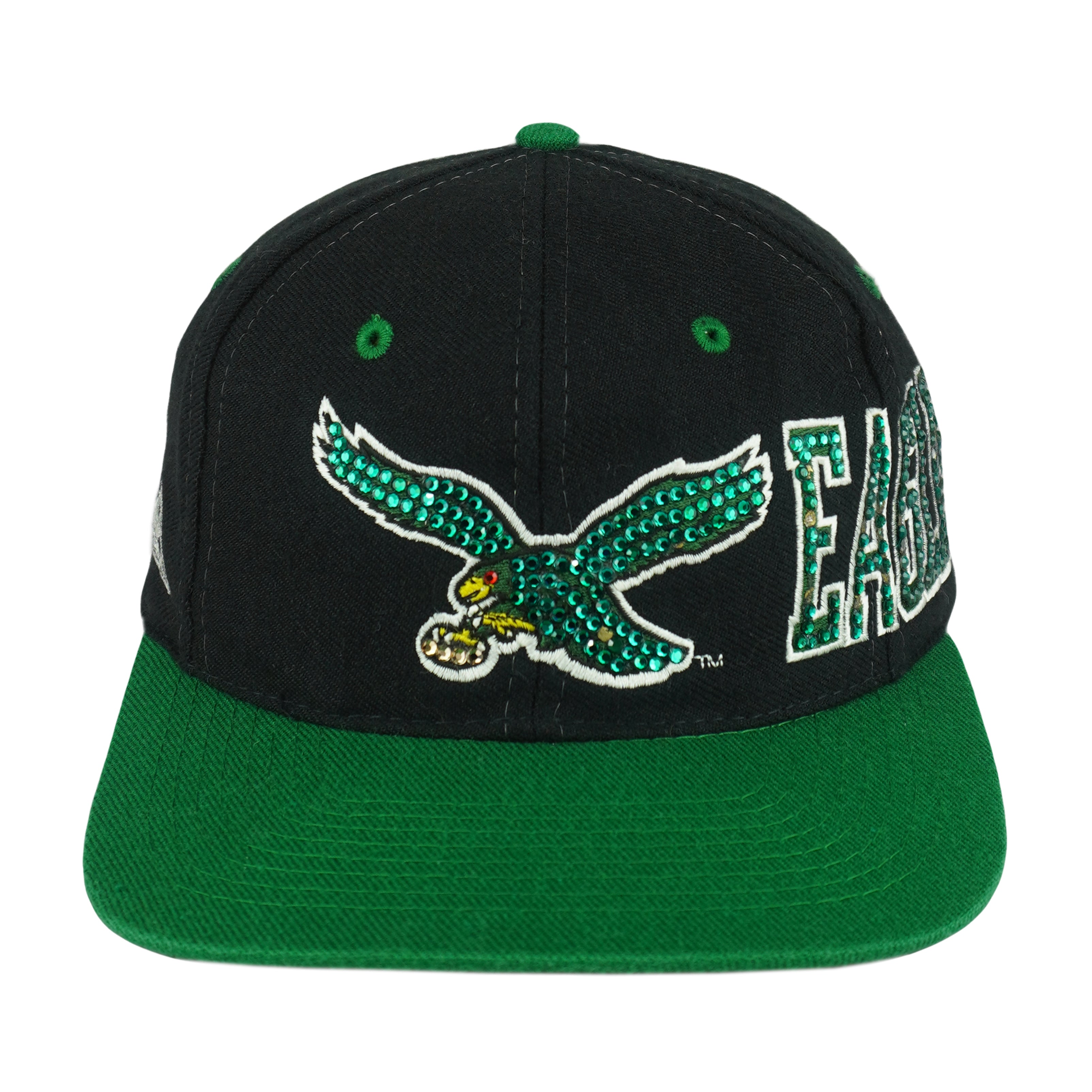 NFL (Apex One) - Philadelphia Eagles Rhinestone Logo Snapback Hat 1990s OSFA Vintage Retro Football
