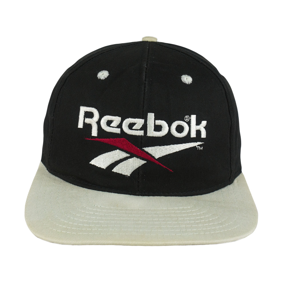 Reebok - Black & White Embroidered Logo Snapback Hat 1990s OSFA Vintage Retro