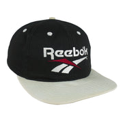 Reebok - Black & White Embroidered Logo Snapback Hat 1990s OSFA Vintage Retro