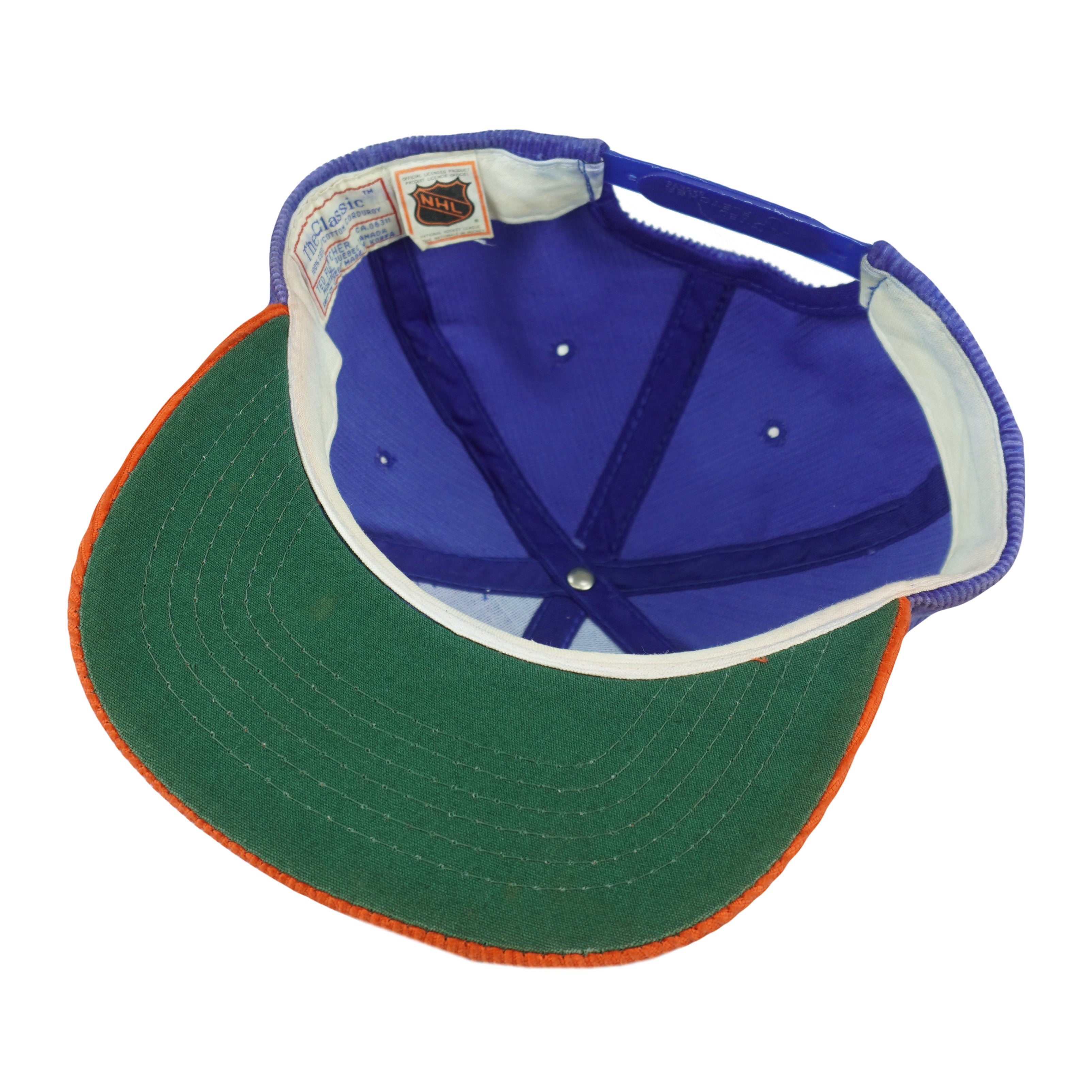 NHL (Ted Fletcher) - Edmonton Oilers Corduroy Snapback Hat 1990s OSFA Vintage Retro Hockey
