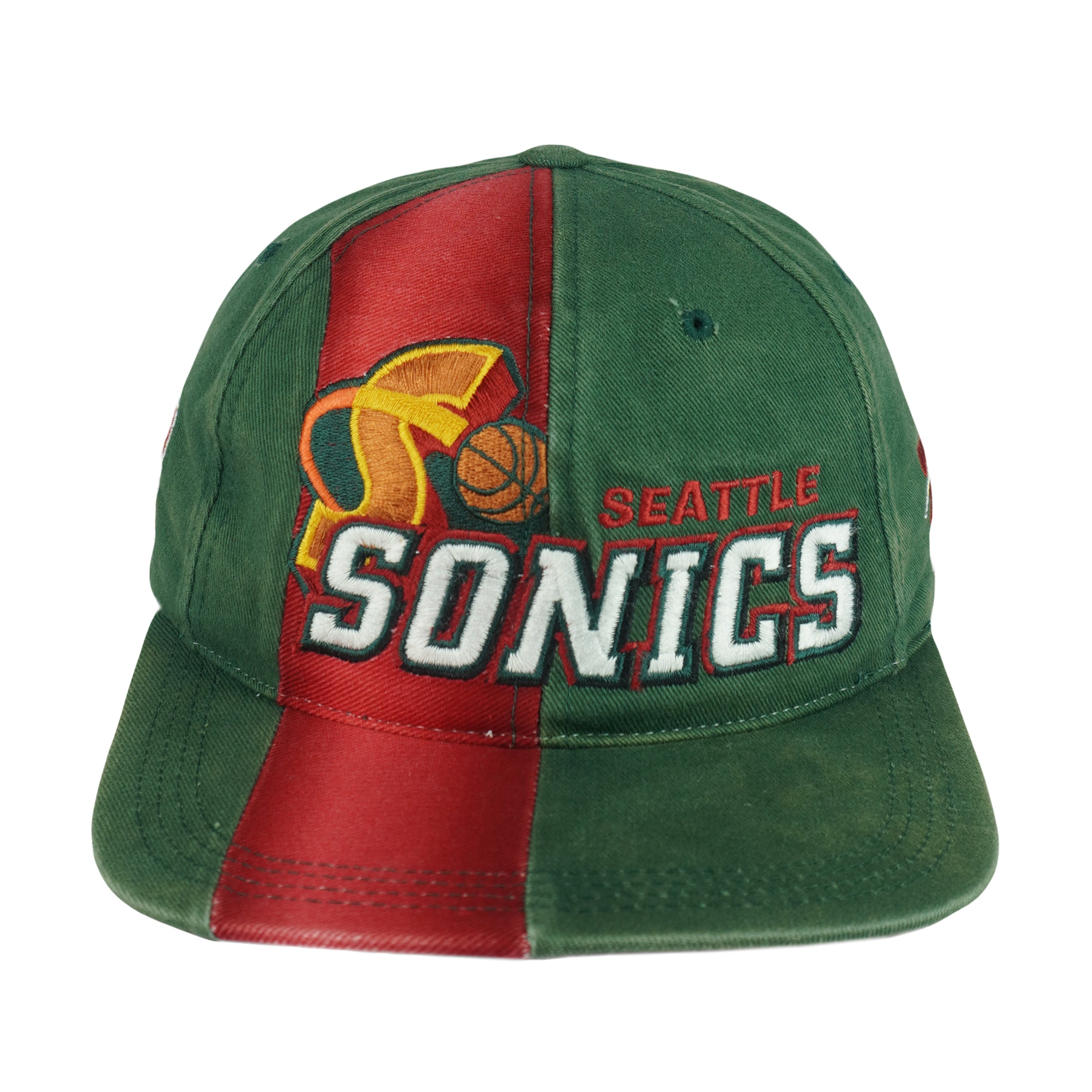 NBA (Sports Specialties) - Green & Red Seattle SuperSonics Snapback Hat 1990s OSFA Vintage Retro Basketball