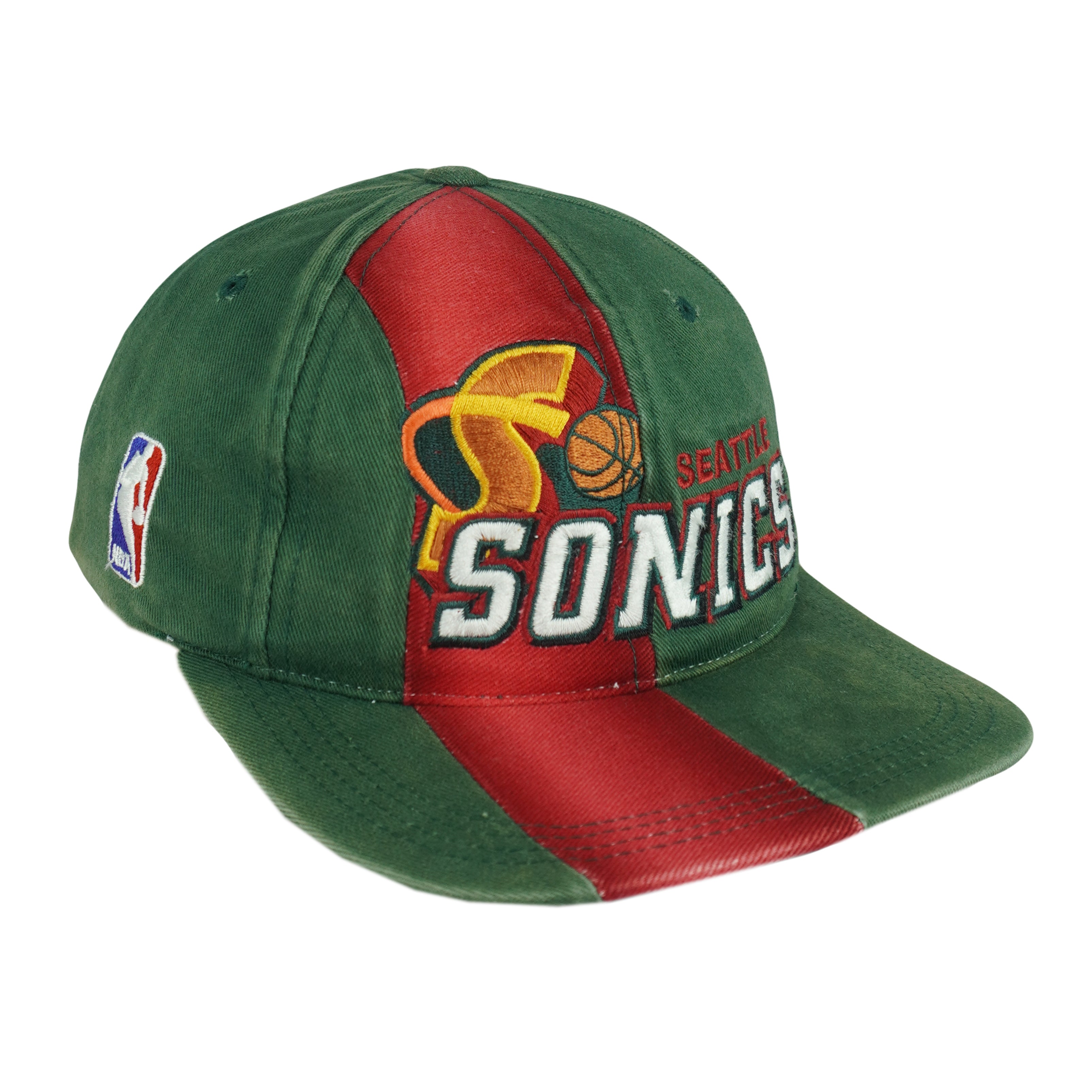NBA (Sports Specialties) - Green & Red Seattle SuperSonics Snapback Hat 1990s OSFA Vintage Retro Basketball