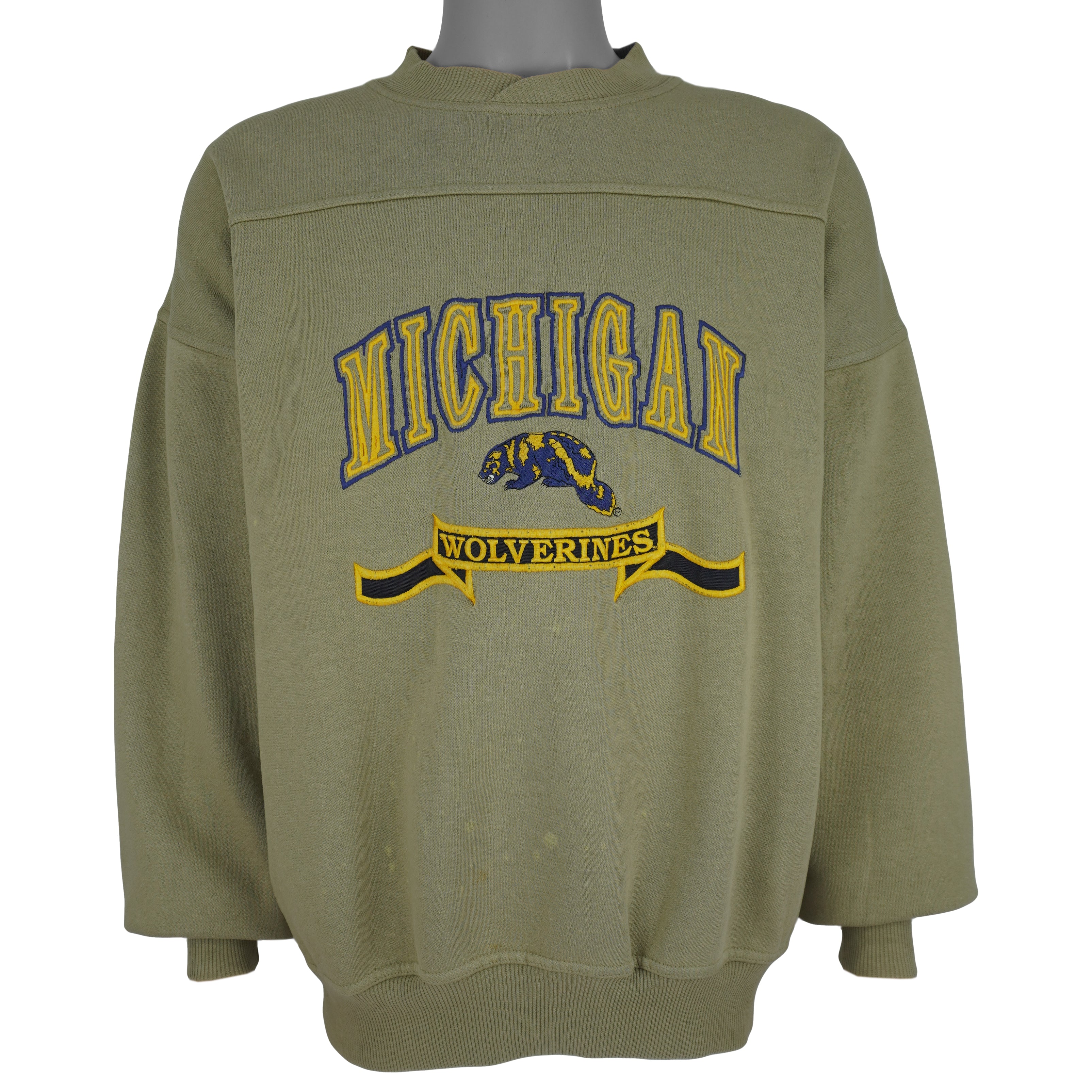 NCAA (CS) - Michigan Wolverines Embroidered Crew Neck Sweatshirt 1990s X-Large Vintage Retro