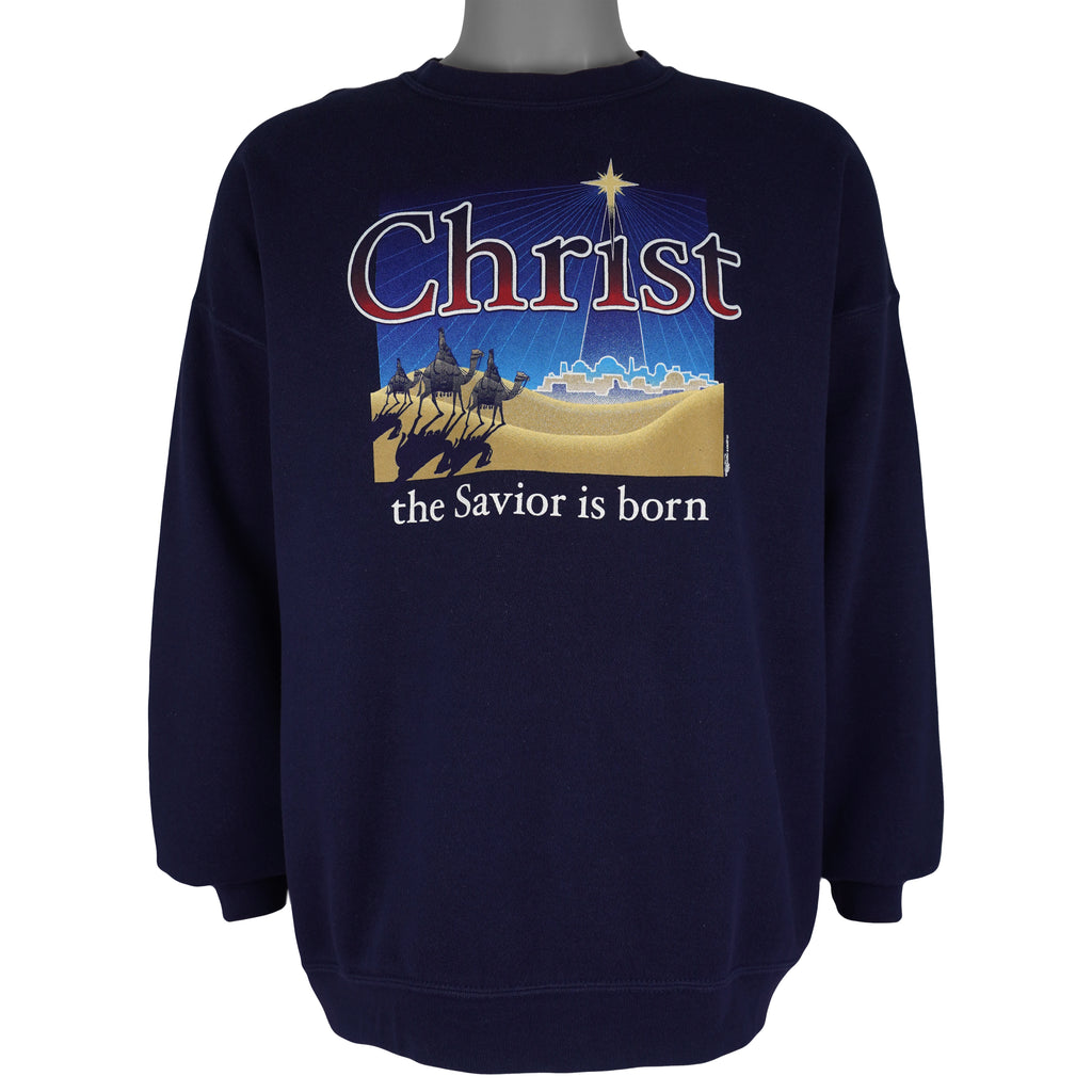 Vintage (Lee) - Mt. Auburn Christ The Savior Is Born Crew Neck Sweatshirt 2001 X-Large Vintage Retro