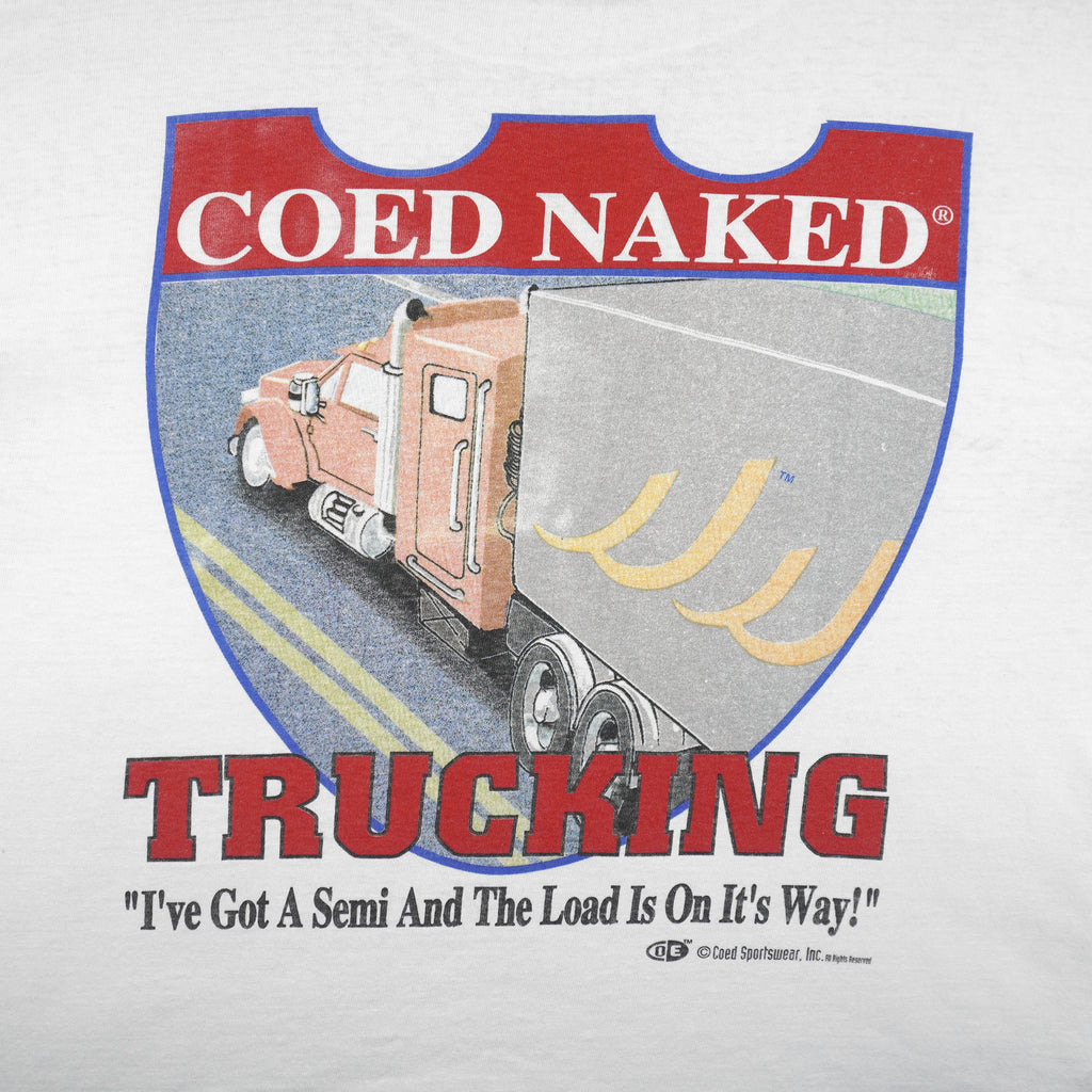 Vintage (H.L.Miller) - Coed Naked Trucking Single Stitch T-Shirt 1990s Large Vintage Retro
