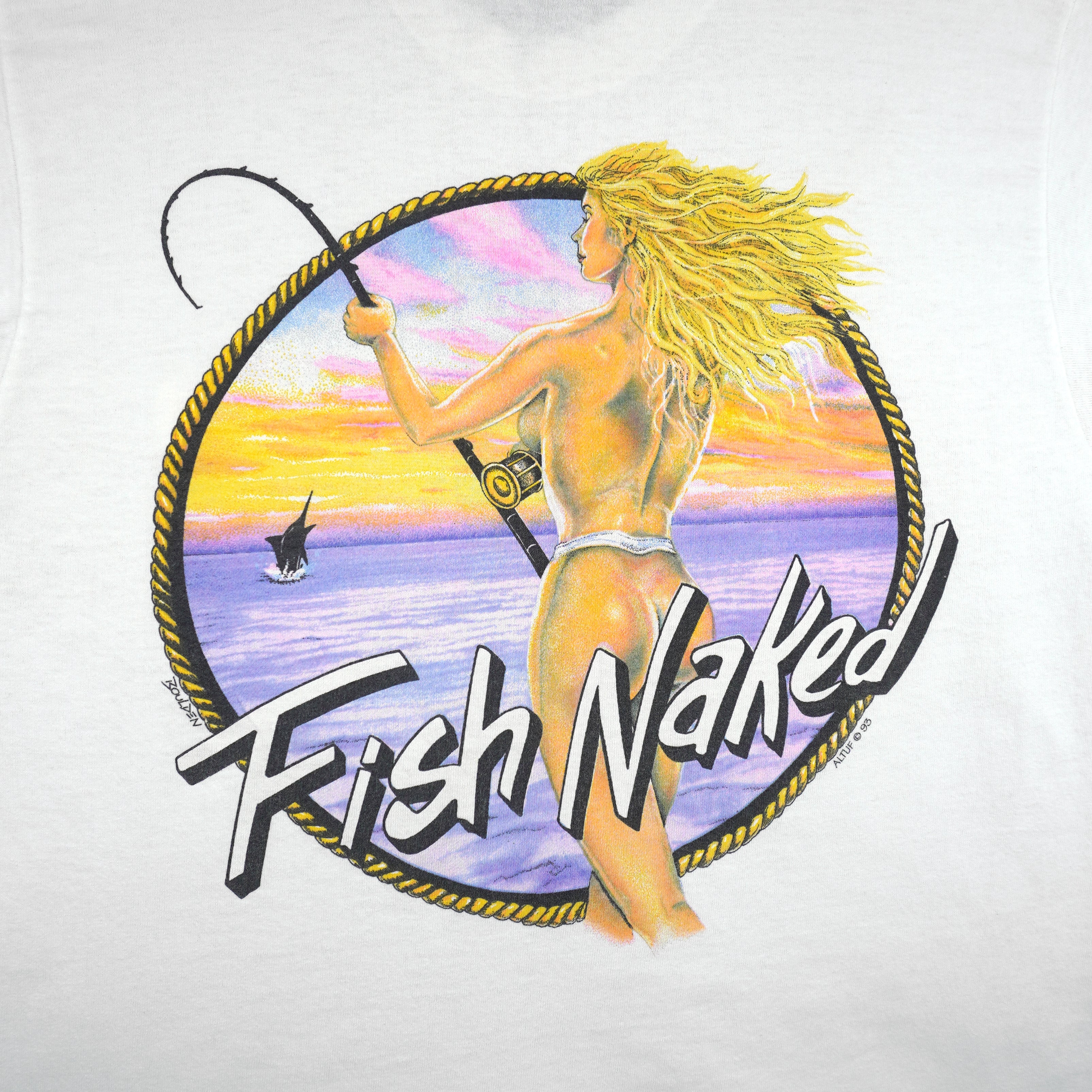 Vintage (Fruit Of The Loom) - Fish Naked Single Stitch T-Shirt 1993 Medium Vintage Retro