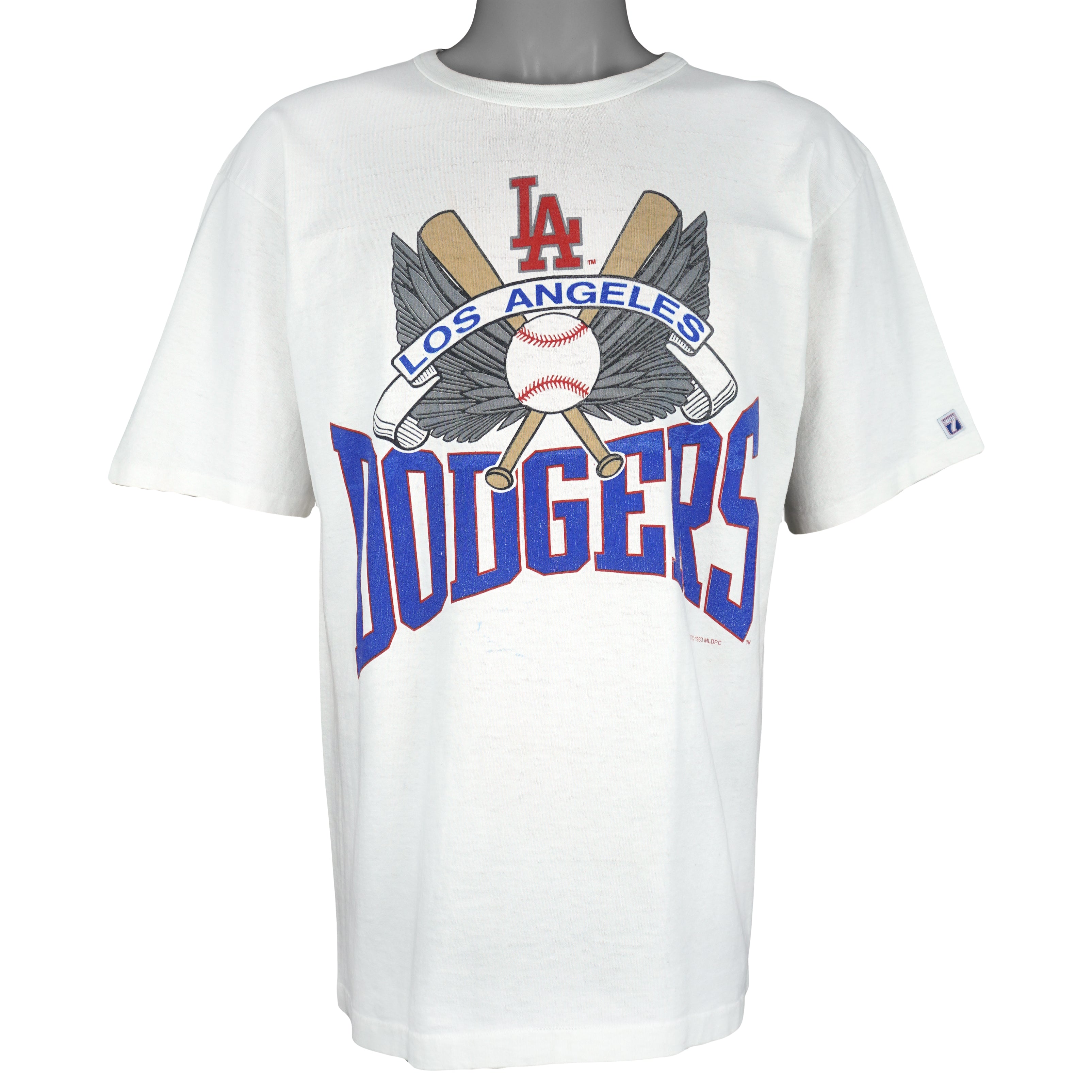 MLB (Logo 7) - Los Angeles Dodgers Single Stitch T-Shirt 1989 Medium Vintage Retro Baseball