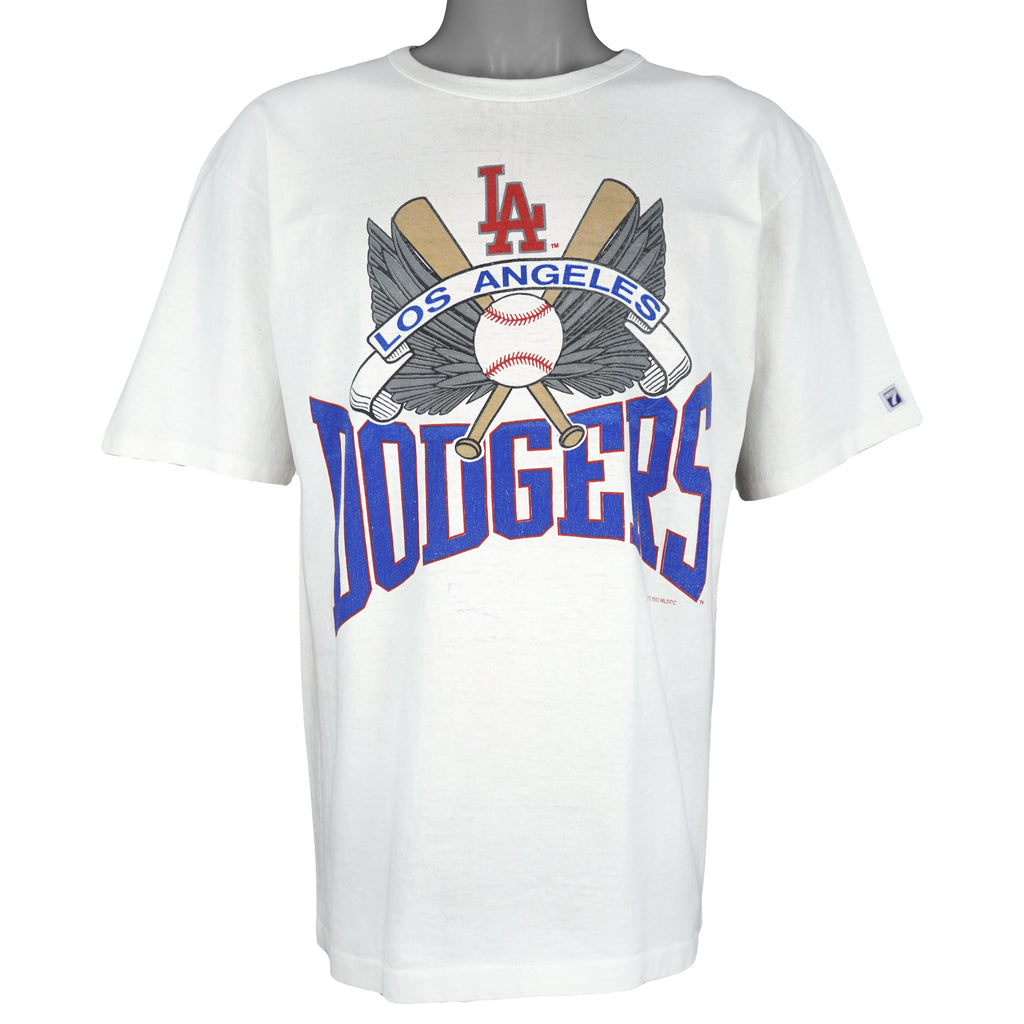 MLB (Logo 7) - Los Angeles Dodgers Single Stitch T-Shirt 1989 Medium Vintage Retro Baseball