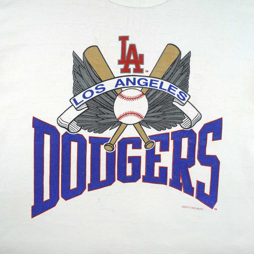 MLB (Logo 7) - Los Angeles Dodgers Single Stitch T-Shirt 1989 Medium Vintage Retro Baseball