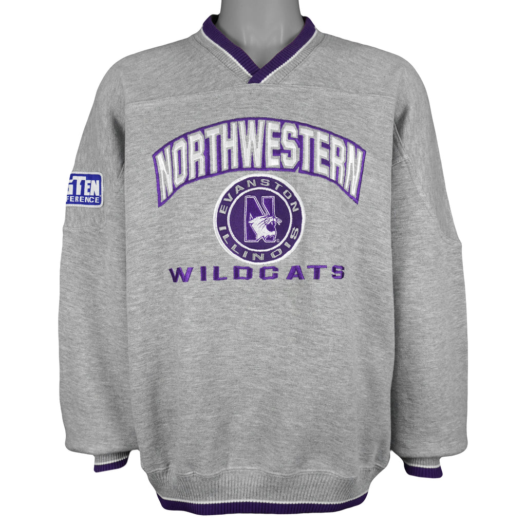 NCAA (Lee) - Northwestern Wildcats V-Neck Sweatshirt 1990s Large Vintage Retro