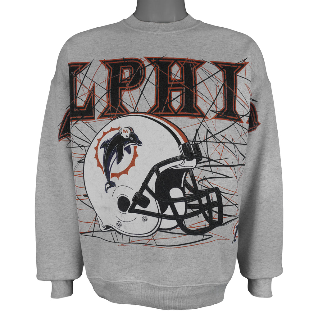 NFL - Miami Dolphins Helmet Crew Neck Sweatshirt 1990s X-Large Vintage Retro Football