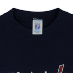 Logo 7 large label inside the navy sweatshirt neckline