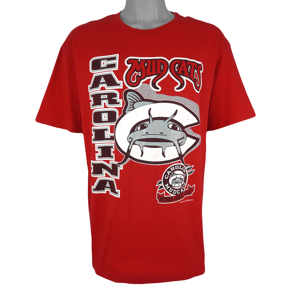 MLB (Savvy) - Carolina Mudcats Spell-Out T-Shirt 1993 Large Vintage Retro Baseball