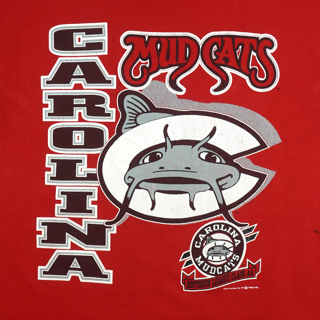 MLB (Savvy) - Carolina Mudcats Spell-Out T-Shirt 1993 Large Vintage Retro Baseball