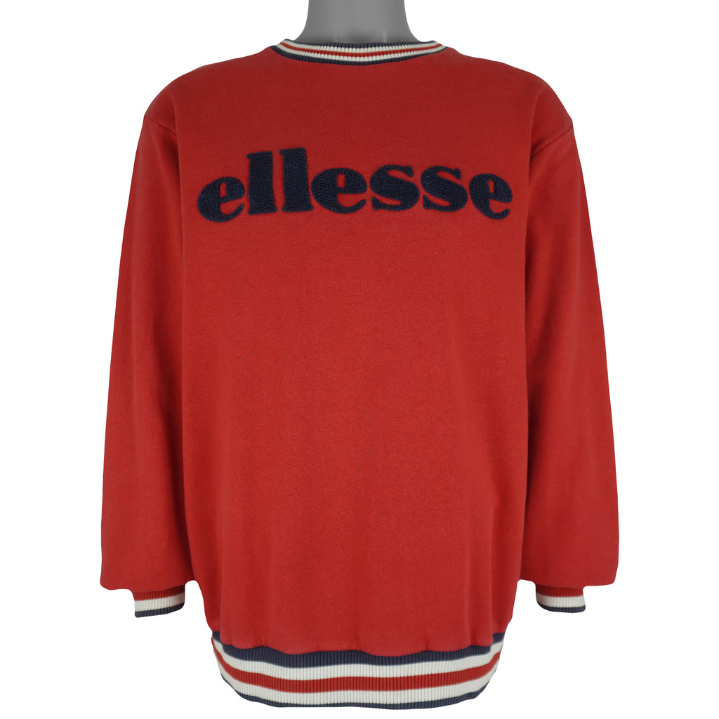 Ellesse - Red Spell-Out Crew Neck Sweatshirt 1990s X-Large Vintage Retro