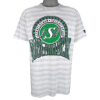CFL (Woody Sports) - Saskatchewan Roughriders Pinstripe T-Shirt 1991 X-Large Vintage Retro Football