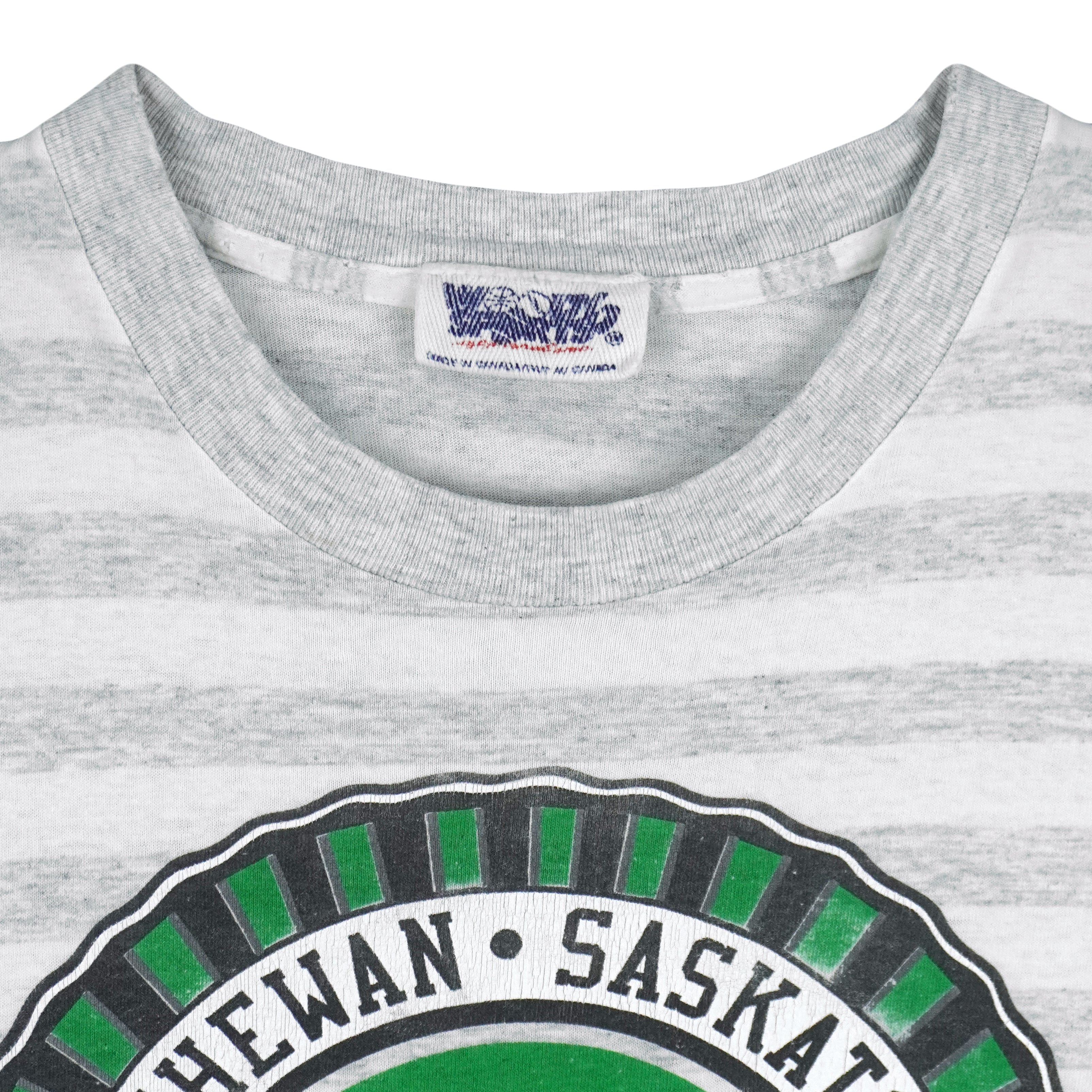 CFL (Woody Sports) - Saskatchewan Roughriders Pinstripe T-Shirt 1991 X-Large Vintage Retro Football