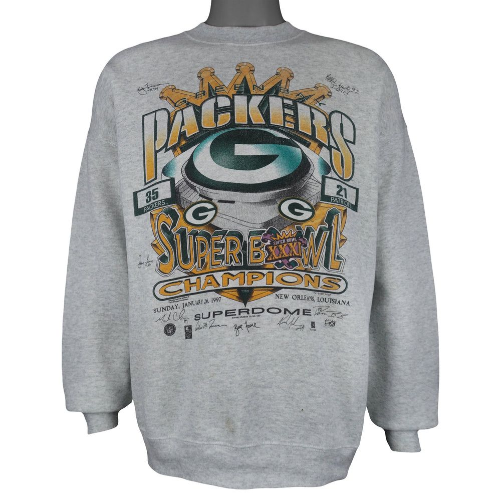 Vintage NFL - Green Bay Packers VS New England Patriots Super Bowl XXXI Sweatshirt 1997 X-Large in gray