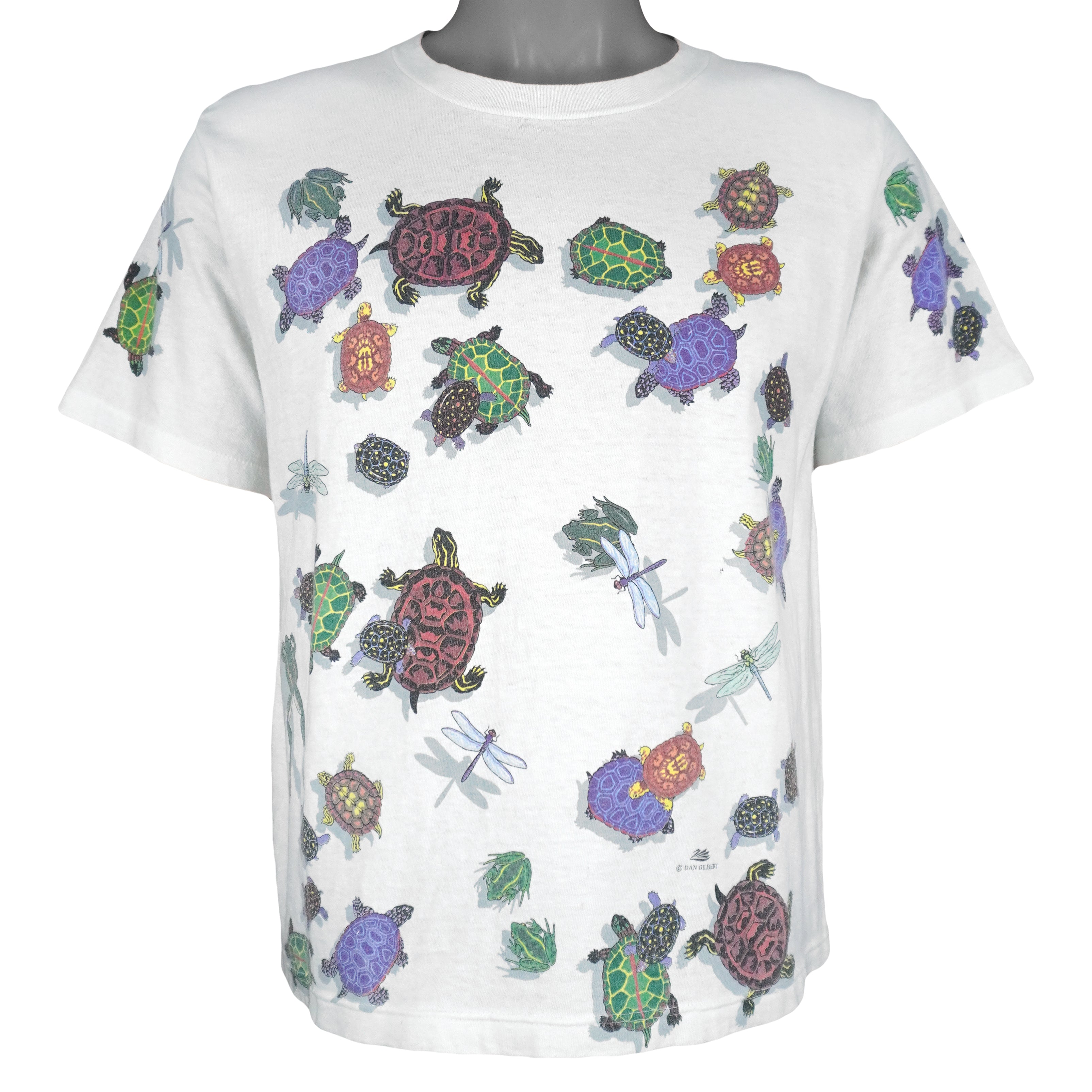 Vintage (Harborside) - Turtle & Dragonfly Animals Print T-Shirt 1990s Large Vintage Retro