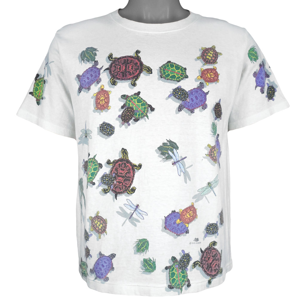 Vintage (Harborside) - Turtle & Dragonfly Animals Print T-Shirt 1990s Large Vintage Retro