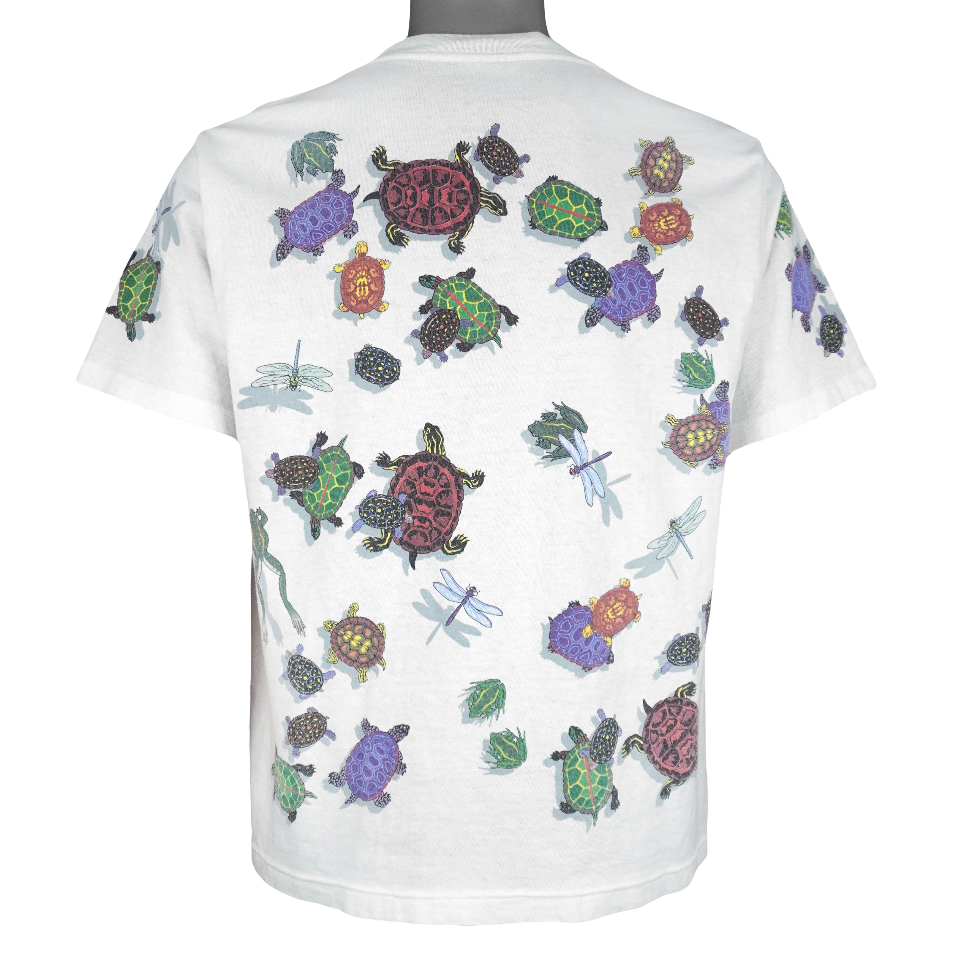 Vintage (Harborside) - Turtle & Dragonfly Animals Print T-Shirt 1990s Large Vintage Retro