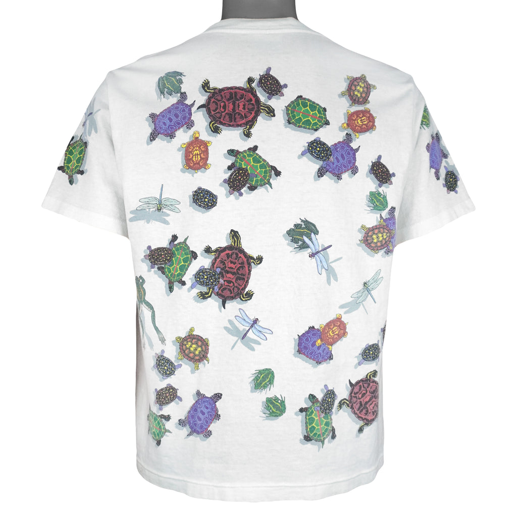 Vintage (Harborside) - Turtle & Dragonfly Animals Print T-Shirt 1990s Large Vintage Retro