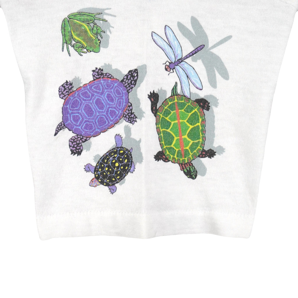 Vintage (Harborside) - Turtle & Dragonfly Animals Print T-Shirt 1990s Large Vintage Retro
