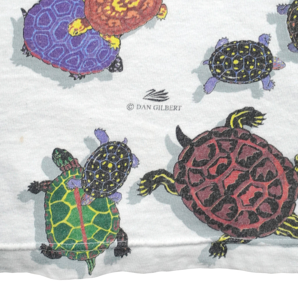Vintage (Harborside) - Turtle & Dragonfly Animals Print T-Shirt 1990s Large Vintage Retro
