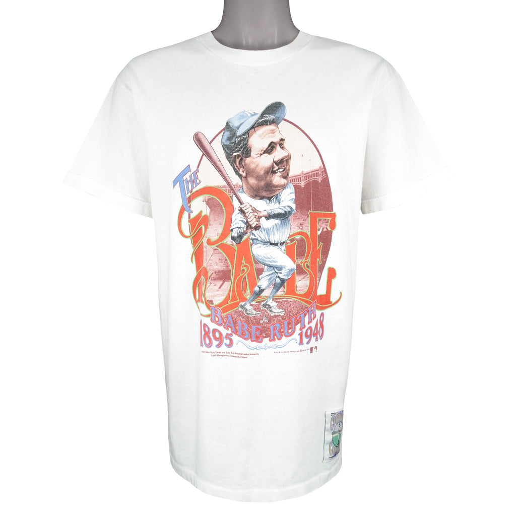 MLB (Salem) - The Babe George Herman Ruth Caricature T-Shirt 1989 Large Vintage Retro Baseball