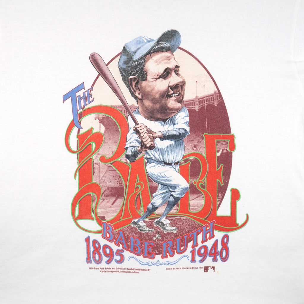 MLB (Salem) - The Babe George Herman Ruth Caricature T-Shirt 1989 Large Vintage Retro Baseball