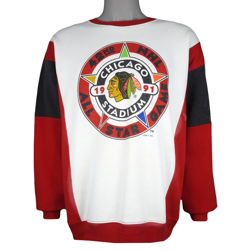 NHL (Logo 7) - Blackhawks All Star Game Crew Neck Sweatshirt 1991 Large Vintage Retro Hockey